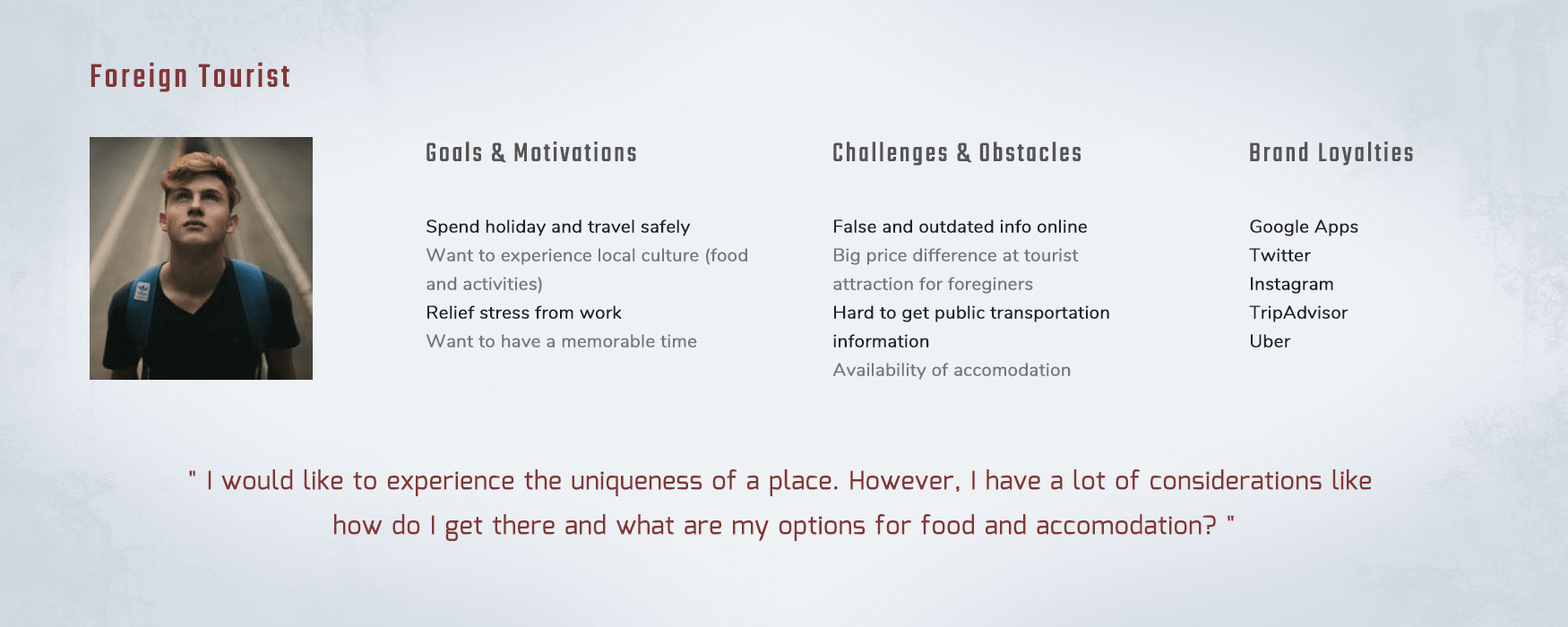 Non-local tourist persona